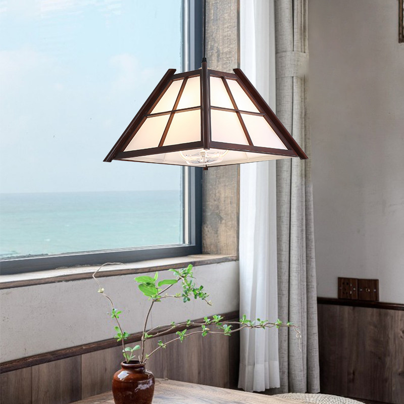 日式实木餐厅餐桌吊灯可升降带开关复古卧室棋牌室麻将灯店铺商用