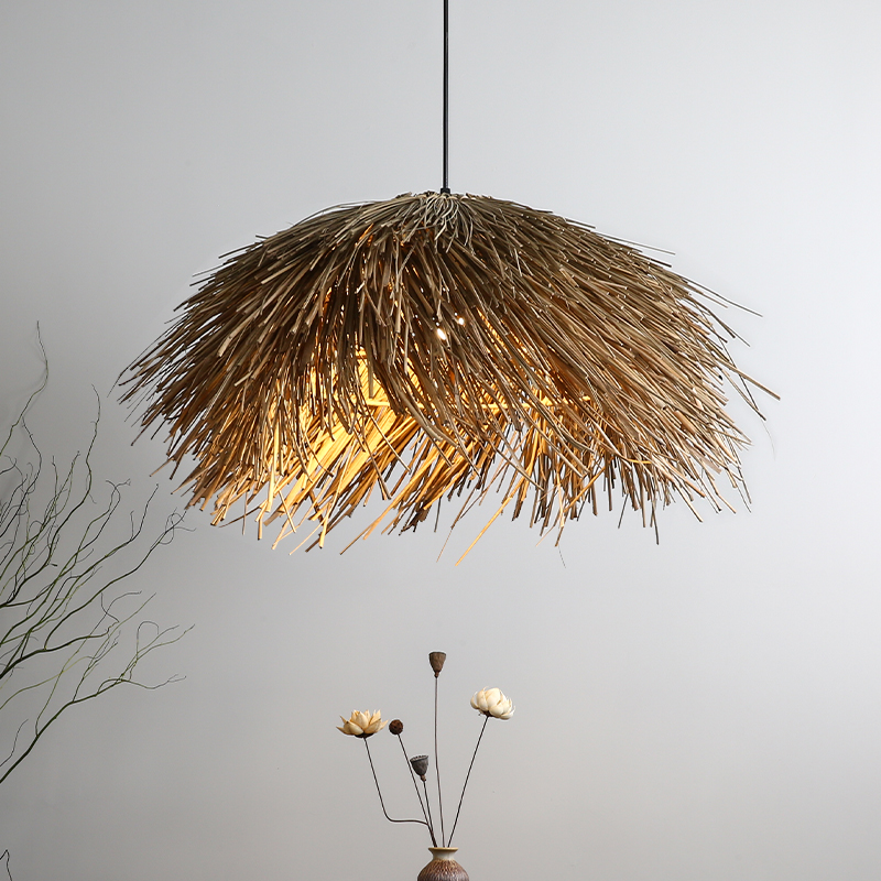 侘寂风藤编水草吊灯手工艺术饭厅吧台民宿酒店设计师装饰覆古灯具