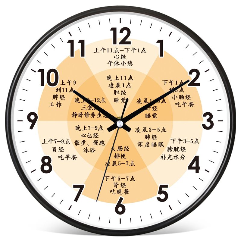 中医睡觉时间挂钟理疗挂钟养生馆十二时辰静音钟表子午流注挂表