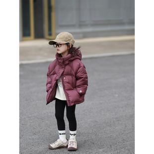 百搭加厚保暖上衣 儿童时尚 女童酒红色宽松羽绒外套2025冬季 新款