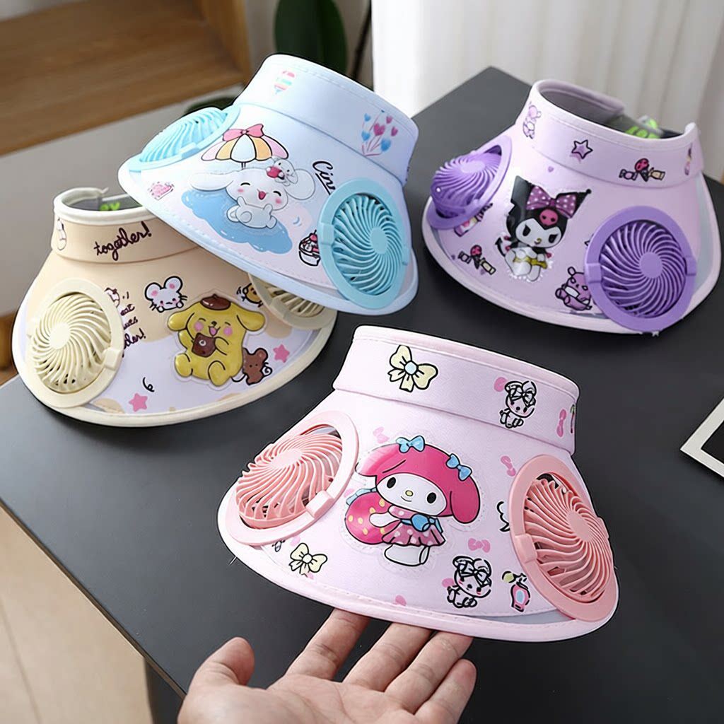 儿童防晒帽子夏季小宝宝遮阳帽女童可爱卡通太阳能新款风扇空顶帽