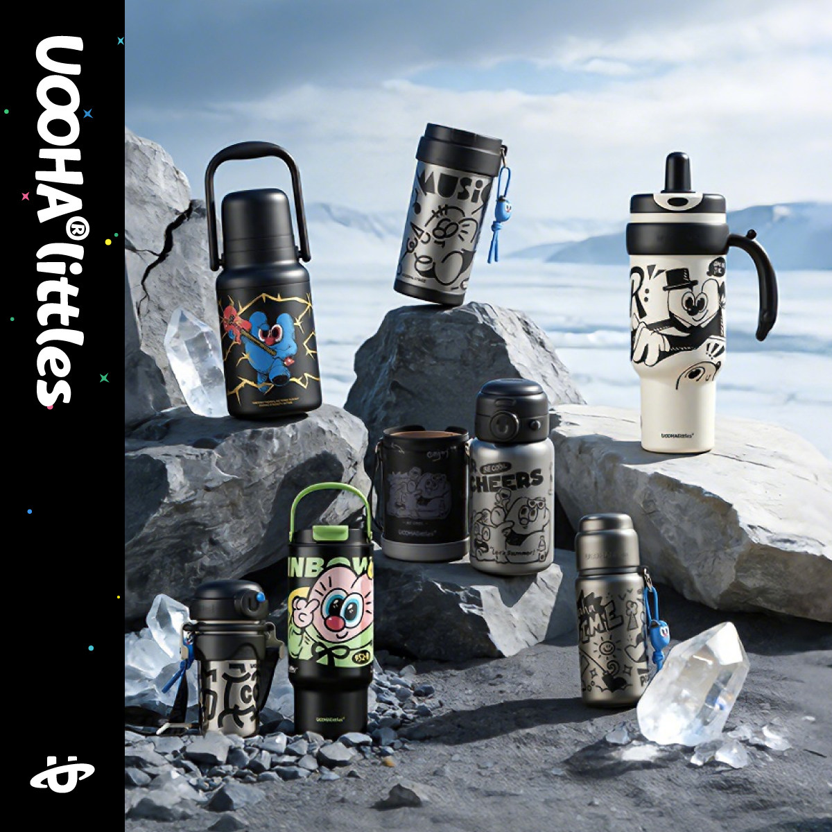 UOOHA黑白星纪元系列保温杯高颜值咖啡杯大容量吸管水杯生日礼物