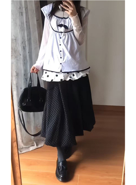 美式复古黑色格纹拼接秋冬半身裙女2025新款辣妹街头显瘦中长裙子