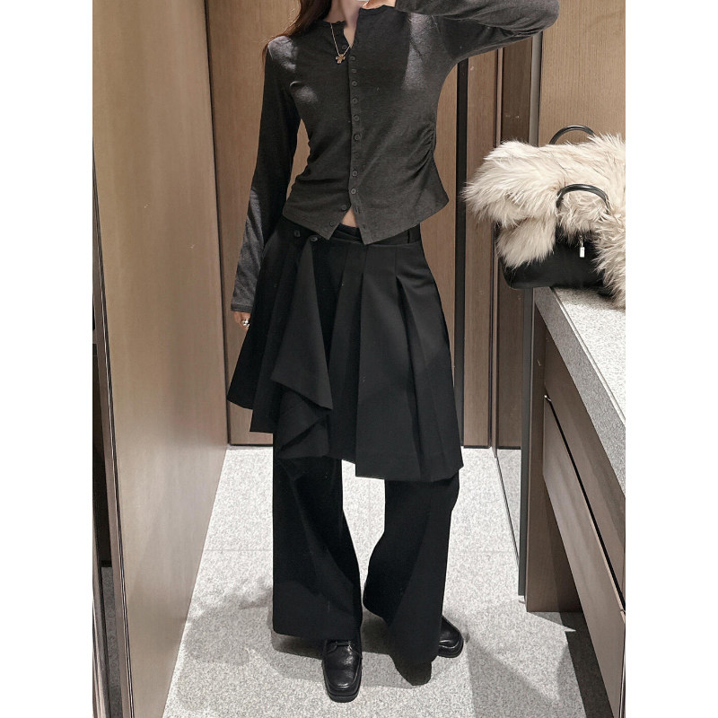 美式复古黑色不规则休闲裙裤女春秋新款街头时尚宽松显瘦阔腿裤子,女装/女士精品,休闲裤,淘宝优惠券,粉丝福利购,淘宝优惠卷