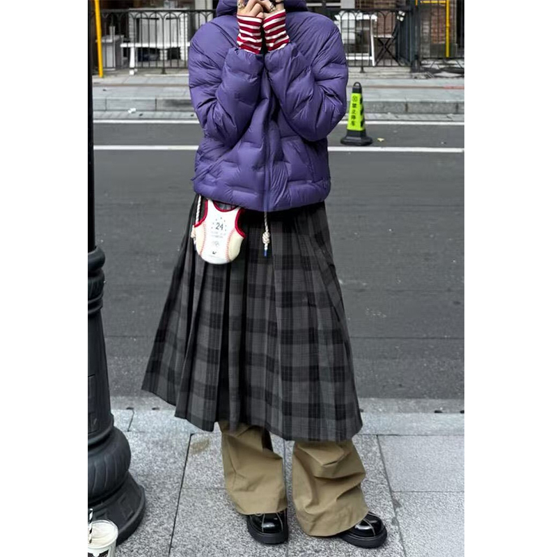 美式复古黑色格纹秋冬半身裙2025新款慵懒松弛感宽松显瘦中长裙子