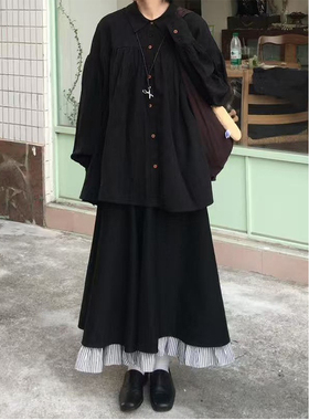 美式复古设计感条纹拼接半身裙2025秋季新款女时尚流行百搭中长裙