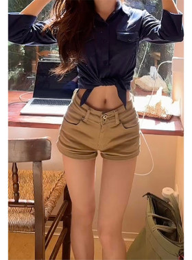 秋冬加绒低腰显瘦直筒牛仔短裤