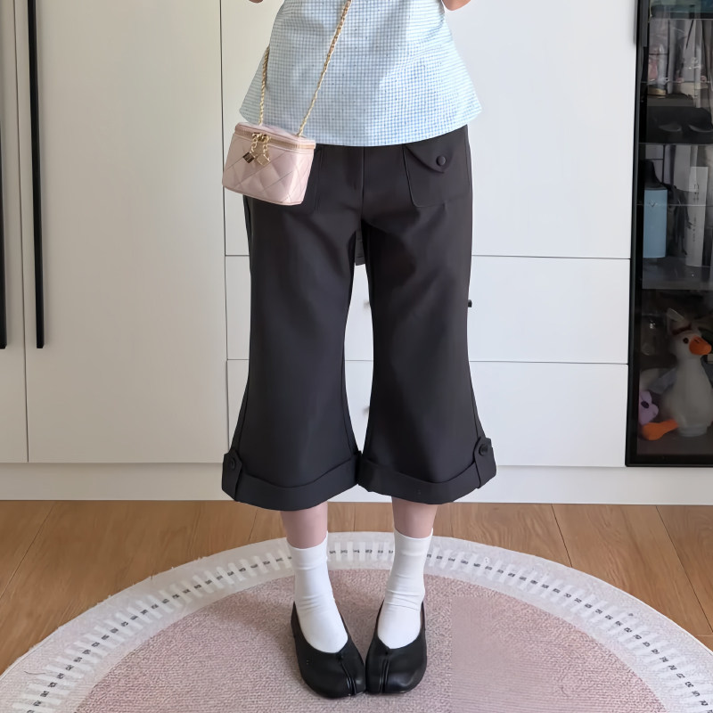 夏季低腰显瘦垂感阔腿西装七分裤