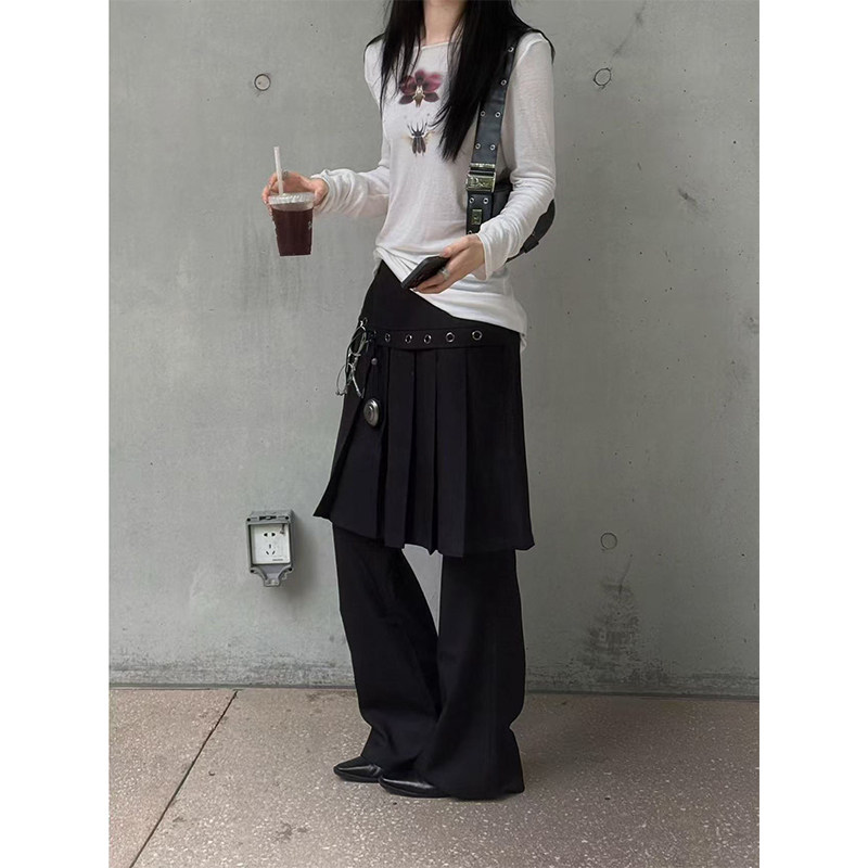 美式复古屁帘黑色裤子直筒宽松女款秋冬2025新款小众显瘦西装长裤
