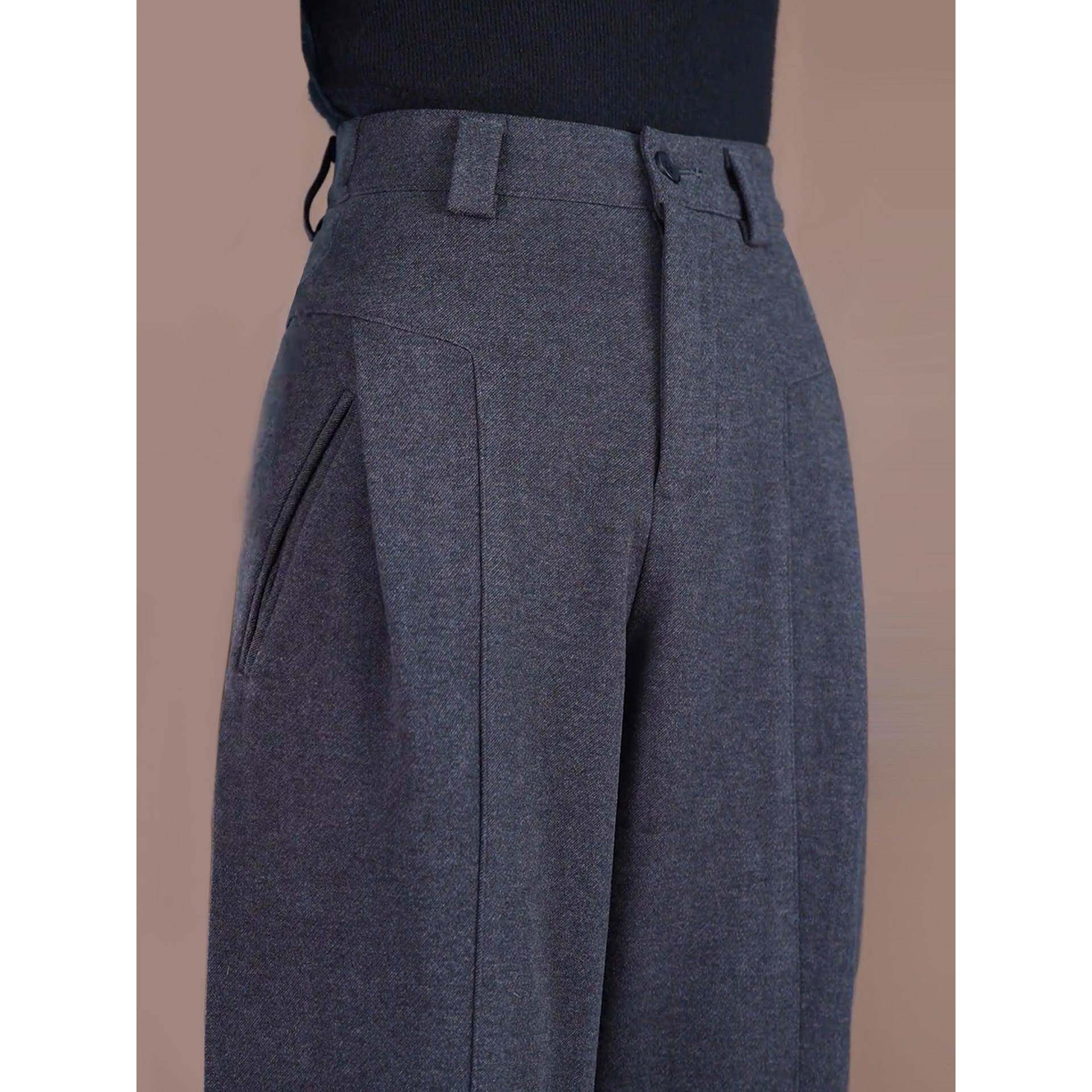 灰色西装阔腿裤女2025新款秋冬高级感垂感显瘦休闲裤弯刀毛呢裤子