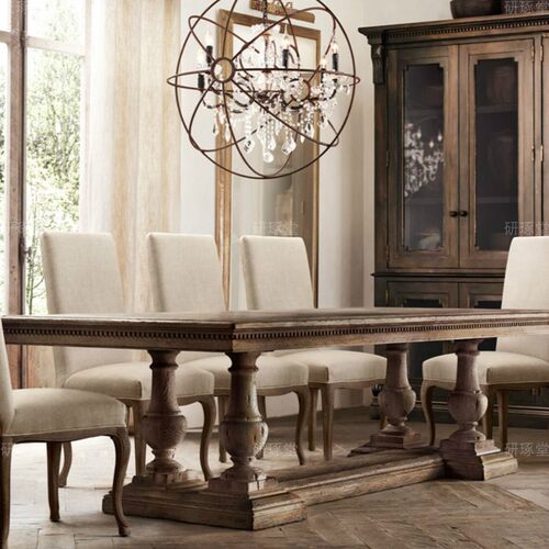 美式乡村餐桌白蜡木复古米会所大