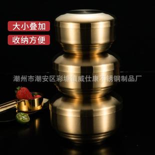 304不锈钢碗金带双层家用盖饭隔热防烫韩WSK 碗韩式 023国料色理烤