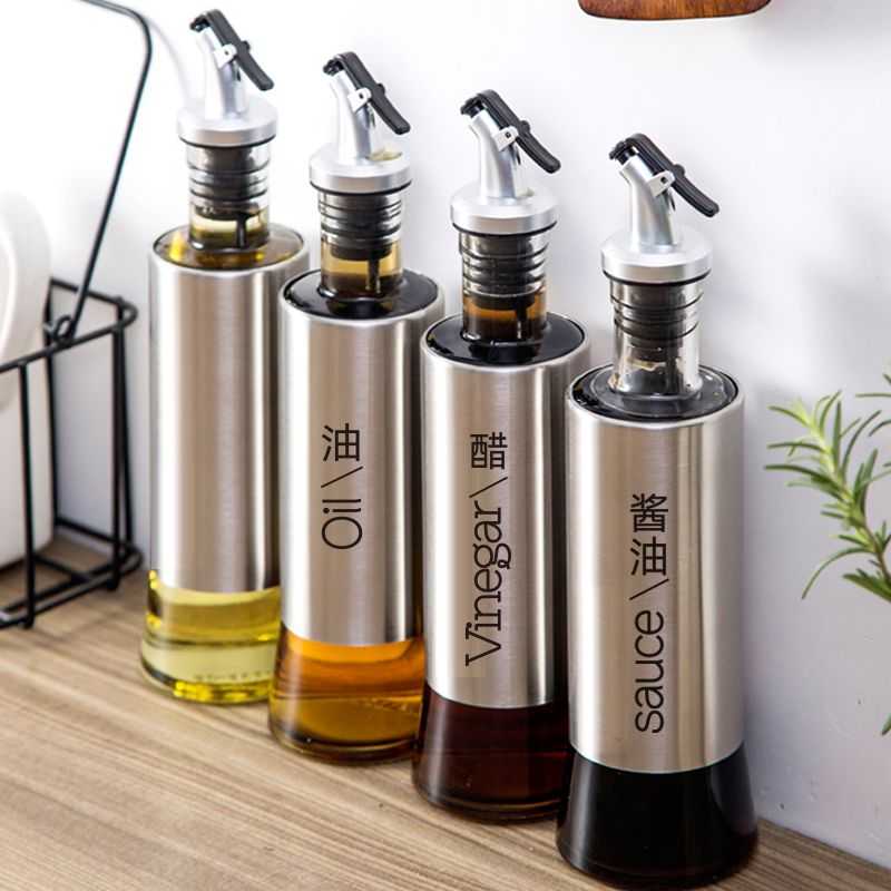 不锈钢调料瓶酱油玻璃分装瓶醋壶家用按压油壶厨房调味瓶组合套装