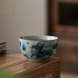 陶瓷杯复古主人杯单杯汝窑青花品茗杯家用大号茶凤凰主人盏杯办茶