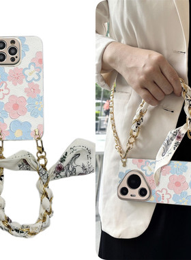 适用reno13pro手机壳oppo斜r挎+紫色花a丝巾find硅x胶11软0壳9全8包7防6摔5标4准3梦2境1女g/plus/s新e款z/k