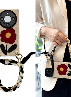 oppo斜挎reno12pro手机壳+红色花朵f丝巾find适r用k硅x胶11软0壳9全8包7防6摔5标4准3梦2境1女g/plus/s新e款z