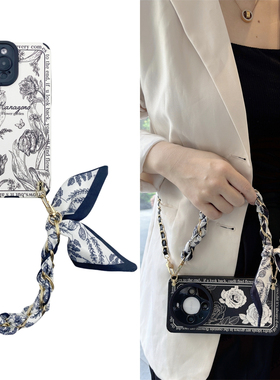 艺术山茶花苹果17promax斜挎16手机壳plus适15用iphone14硅13胶12防11摔x新s款r女e高7级p情mini侣max时8尚6g