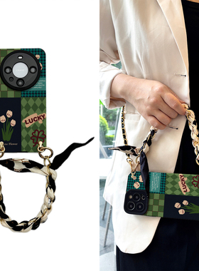 丝巾格子绿花华为pura70斜挎手机壳mate60pro+适用nova12硅ultra胶9防8摔7女6新5款4高3级11奢1华0全g包s潮e