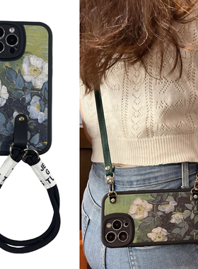 油画野玫瑰x100spro斜挎手机壳适用vivo硅x90胶ultra软s壳plus全8包7防6摔5时4尚3小2众1女g高t级0定制手绳