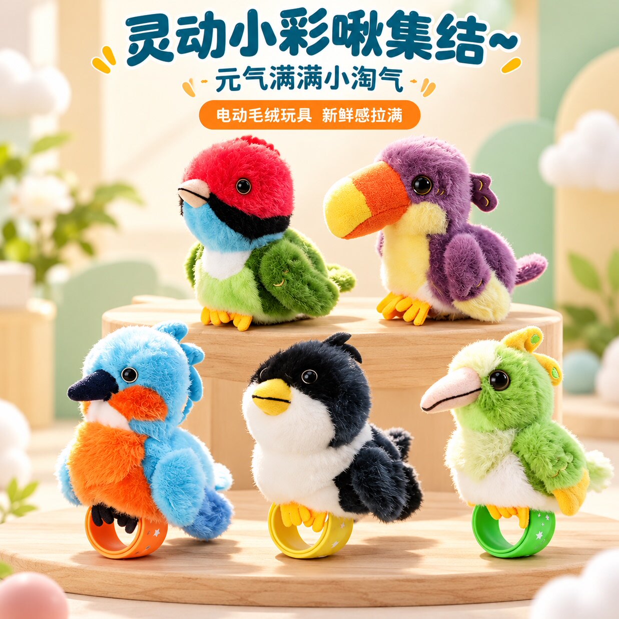 电动毛绒小鸟玩具会学舌跳舞儿童录音发声宝宝手腕带互动解压挂件