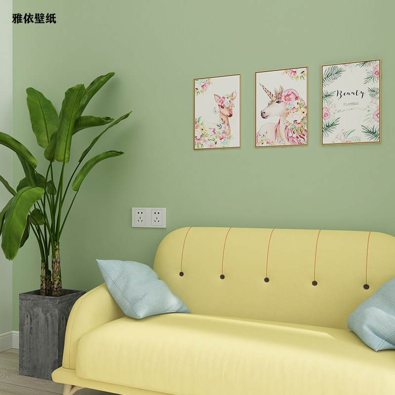 墙纸自粘ins风莫兰迪牛油果绿浅绿色纯色宿舍卧室背景墙壁纸贴纸