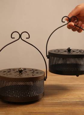铁艺蚊香炉家用蚊香盘托蚊香架蚊香接灰盘蚊香盒子带盖户外香薰炉