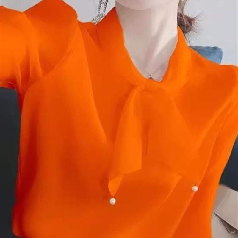 春装新款显瘦ins潮女装内搭蝴蝶结韩版宽松衬衫长袖短袖上保健环