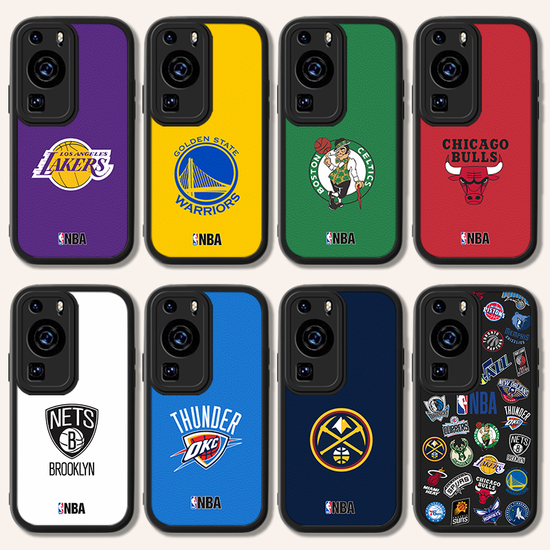 NBA队徽小羊皮手机壳适用于华为P60公牛50pro湖人40勇士30凯尔特人20国王独行侠黄蜂太阳快船掘金76人森林狼
