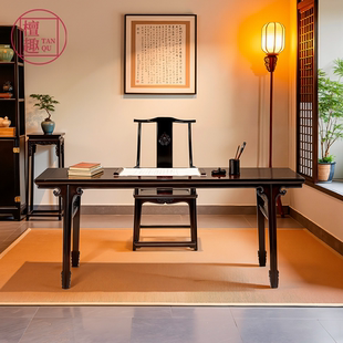 檀趣【紫光檀专卖】红木明式云纹东非黑黄檀画案书法写字台平头案