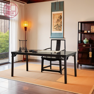 檀趣【紫光檀专卖】罗锅枨裹腿画案中式实木红木书房写字台桌组合