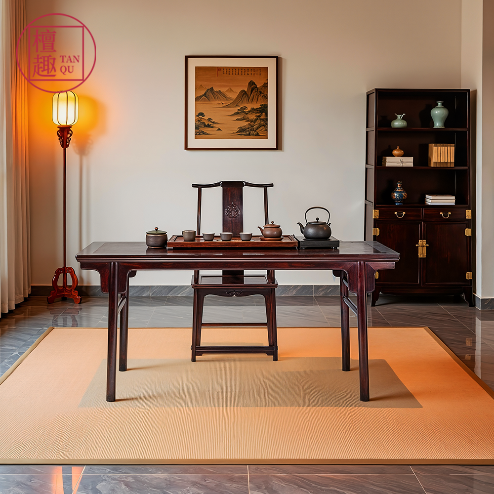 檀趣【小叶紫檀】素刀牙大画案明式红木家具1.75米书桌书房写字台