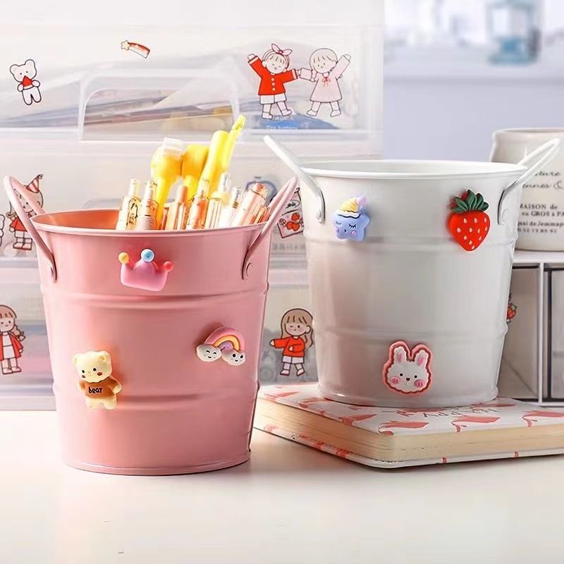 幼儿园创意铁艺小桶花盆儿童桌面网红收纳容器趣味铁皮笔筒