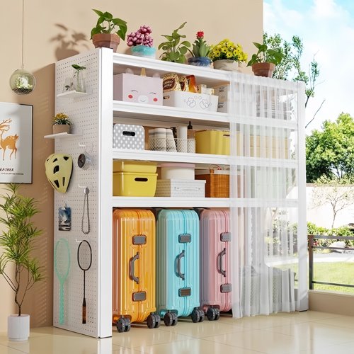 家用货架客厅阳台下空式行李箱收纳层架落地多层洞洞板防尘置物架