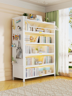 钢制书柜洞洞板带门家用儿童书架落地客厅防尘储物多层落地收纳柜