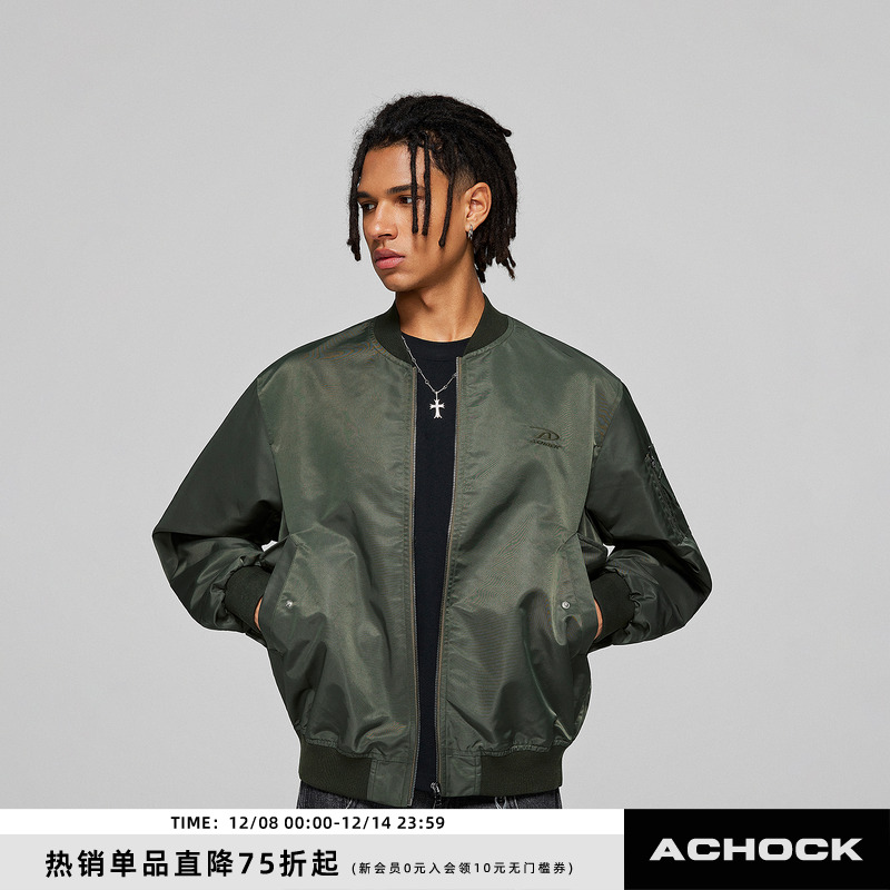【Achock官方店】秋冬新款logo刺绣纯色防风外套轻薄棒球服夹克男