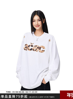 【Achock官方店】acac系列潮牌豹纹字母印花上衣高街秋冬圆领T恤