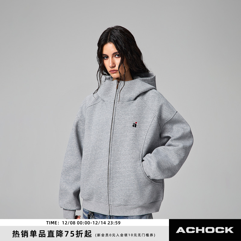 【Achock官方店】空气层重磅秋冬高领防风外套简约百搭连帽卫衣男