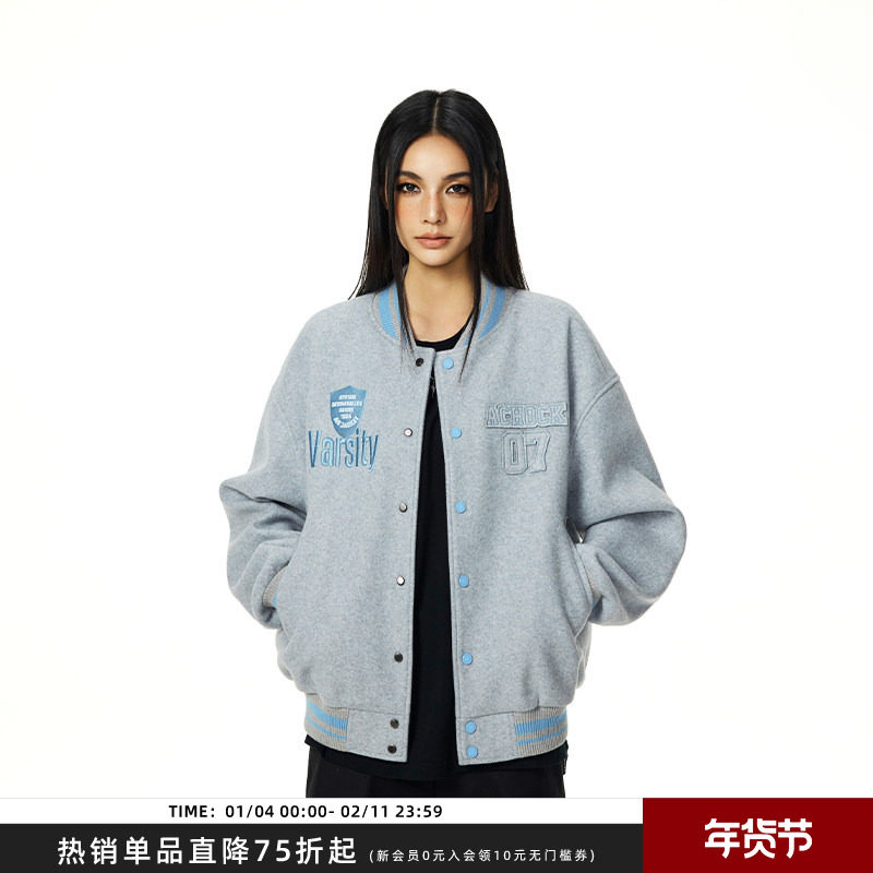 【Achock官方店】复古立体刺绣棒球服外套男女款潮牌毛呢夹克情侣,男装,夹克,淘宝优惠券,粉丝福利购,淘宝优惠卷
