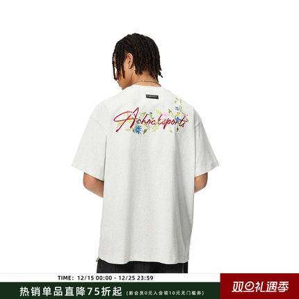 【Achock官方店】花体刺绣logo短袖T恤男女潮牌美式宽松半袖情侣