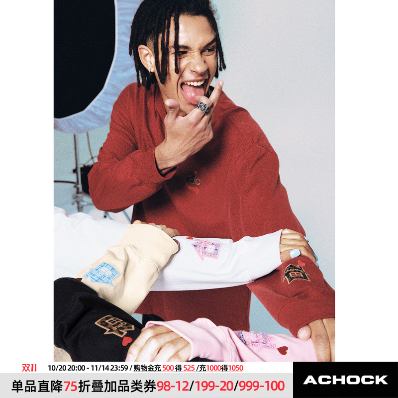 【Achock官方店】基础款简约字母刺绣多色打底衫新款圆领长袖T恤