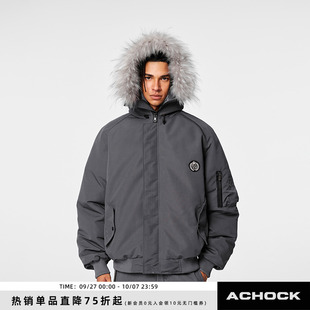 美式 毛领连帽棉服外套男秋冬新品 复古加厚派克服 Achock官方店