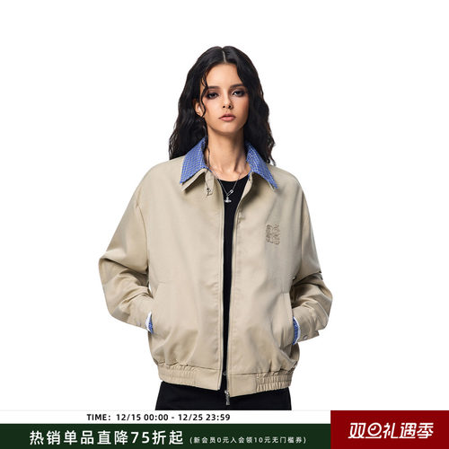 【Achock官方店】复古翻领夹克格子拼接短外套潮休闲工装上衣男女