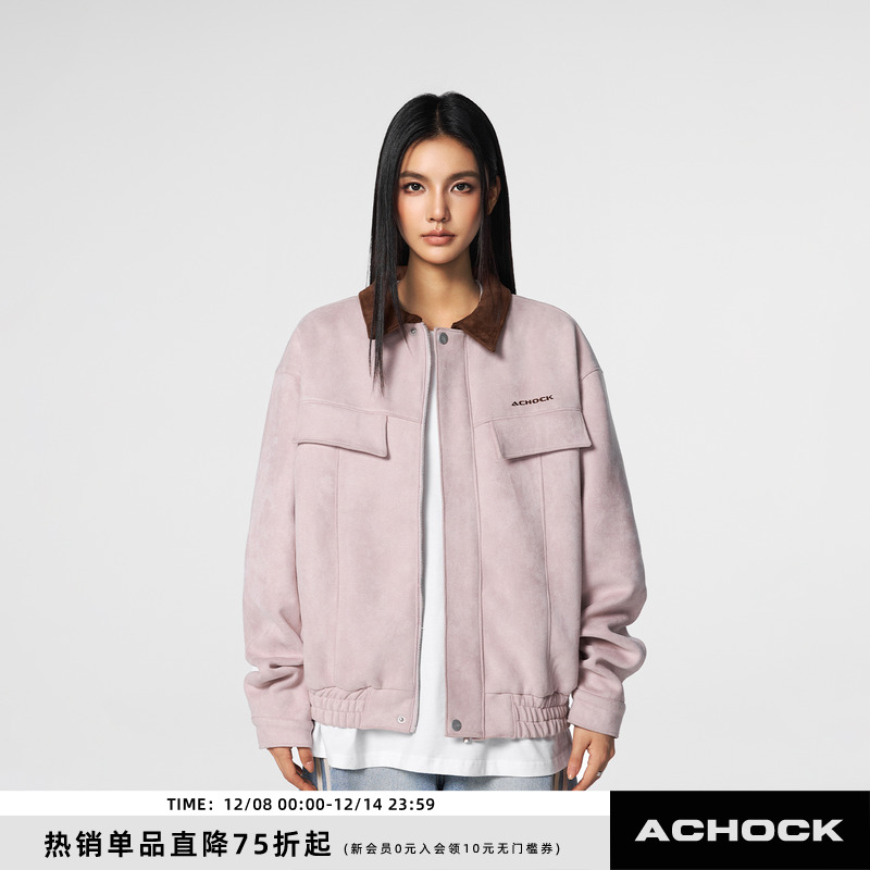 【Achock官方店】潮牌重磅秋冬新款翻领麂皮夹克美式高街上衣外套