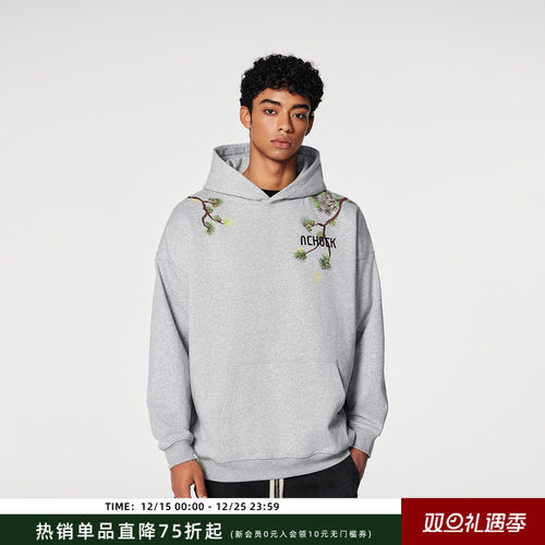 Achock美式复古刺绣连帽卫衣