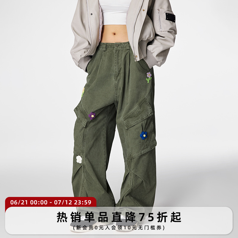 Achock美式复古大口袋工装牛仔裤