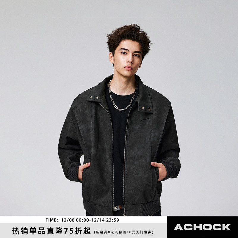 【Achock官方店】美式复古工装立领飞行员夹克新款痞帅机车外套男
