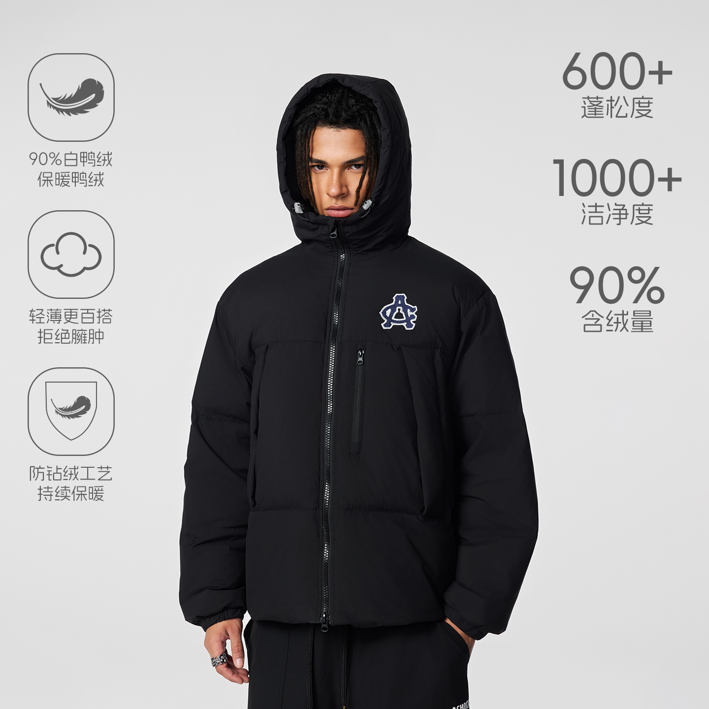 【Achock官方店】90白鸭绒美式连帽羽绒服男女潮牌加厚外套情侣装