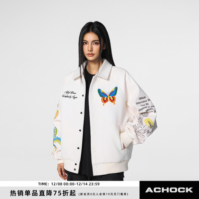 【Achock官方店】25SS新款毛巾绣立领棒球服外套潮牌美式夹克情侣