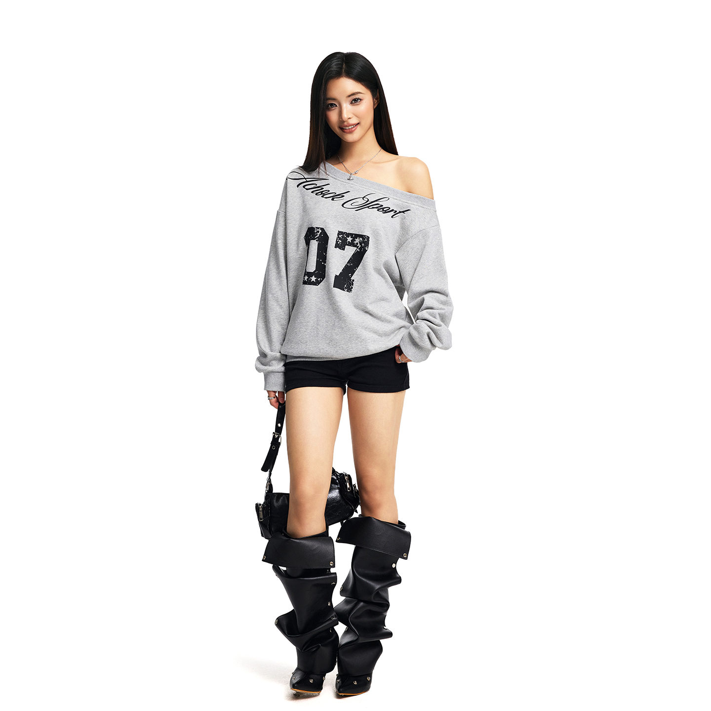 【Achock官方店】潮牌高街07编号印花一字肩打底衫美式新款卫衣女