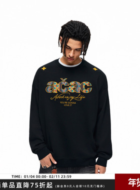 【Achock官方店】acac系列潮牌民族风字母刺绣上衣国潮圆领卫衣男